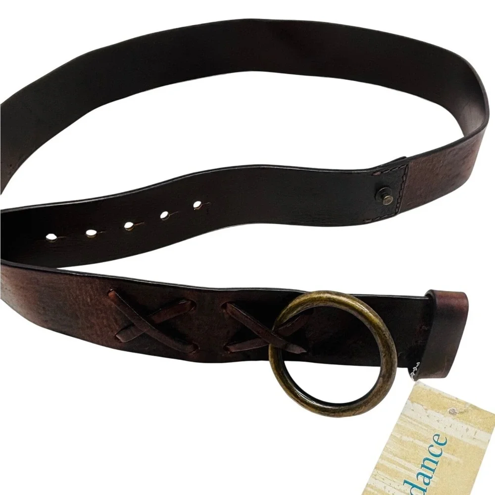 Sundance Womens Rhylee Belt Size Medium Dark Brown Leather Brass O-Ring NWT